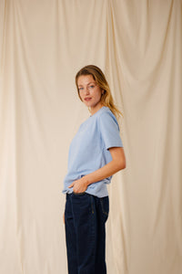 T-shirt Royal bleu grisé coton col rond sérigraphie homme femme Royal Mer