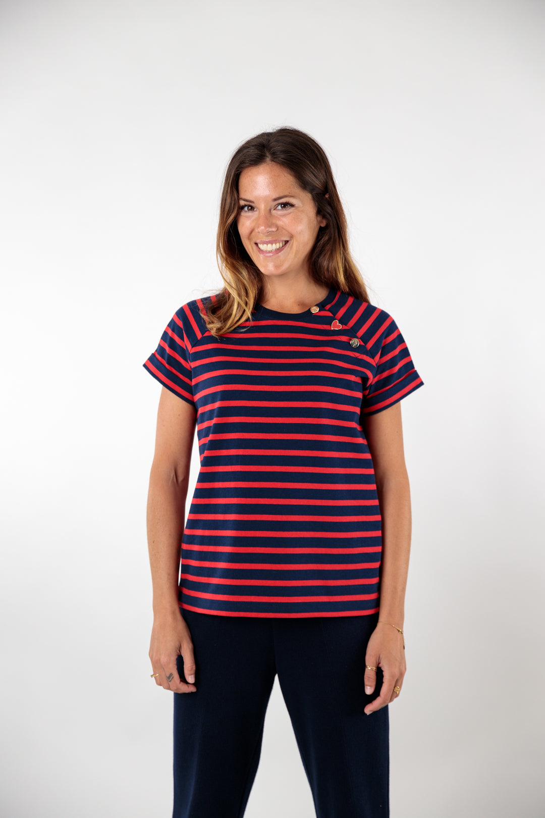 Striped round neck T-shirt