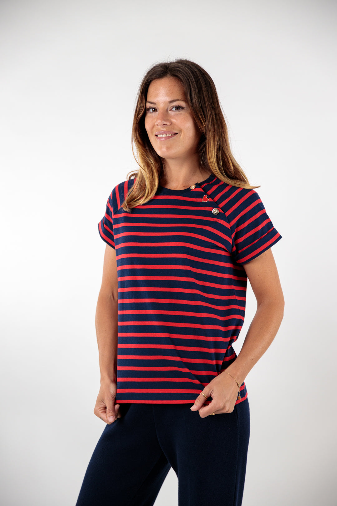 Striped round neck T-shirt