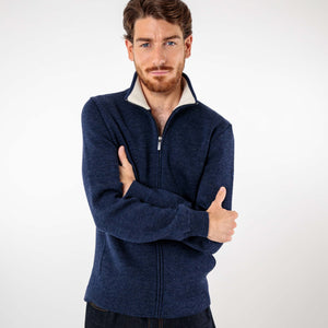 Zipped wool jacket with stand-up collar