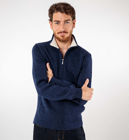 Zipped wool jacket with stand-up collar