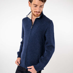 Zipped wool jacket with stand-up collar