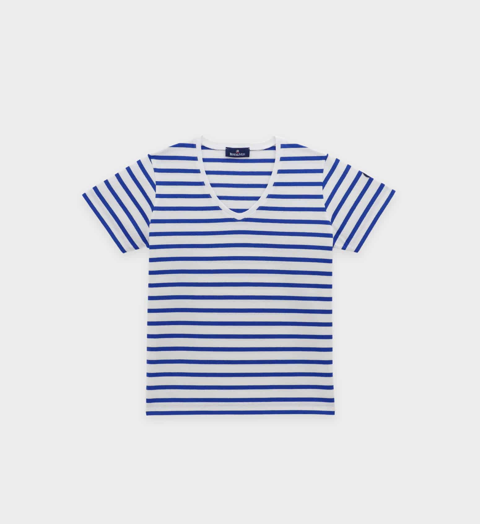 T-shirt rayé bicolore col v