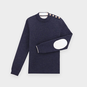 Plain sailor sweater with contrasting elbow patches