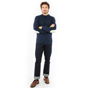 Plain sailor sweater with contrasting elbow patches