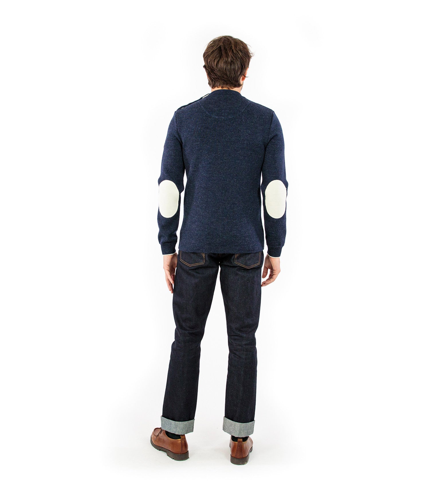 Plain sailor sweater with contrasting elbow patches
