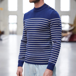 Pull marin rayé 100% laine vierge