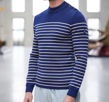 Pull marin rayé 100% laine vierge