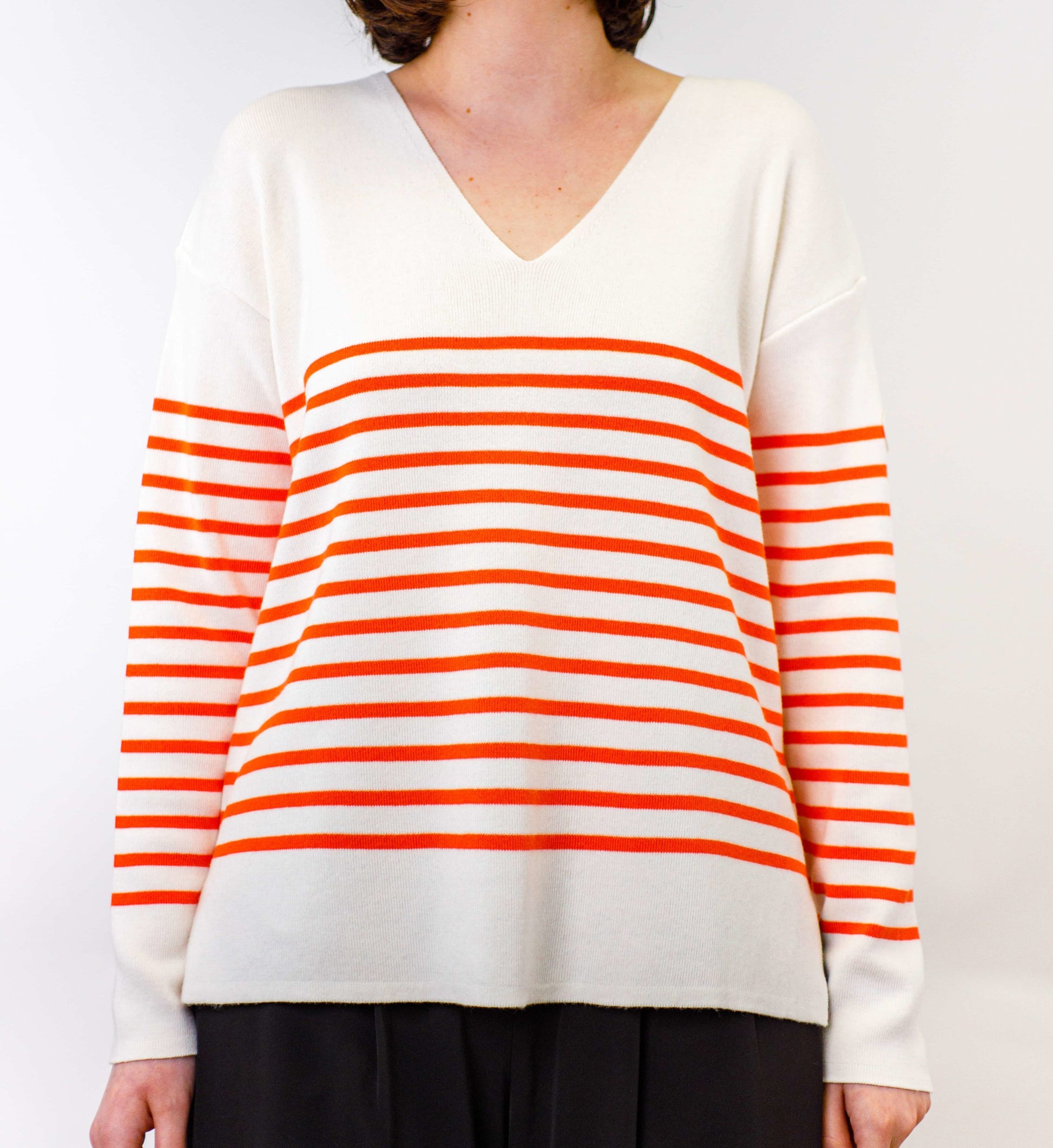 Two-tone striped v-neck sweater