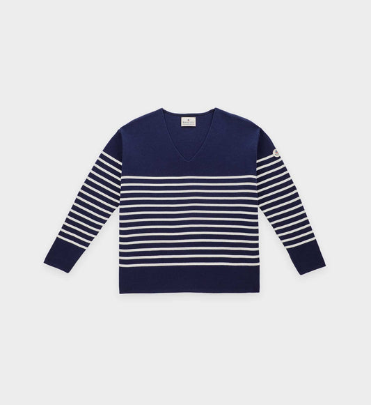 Two-tone striped v-neck sweater