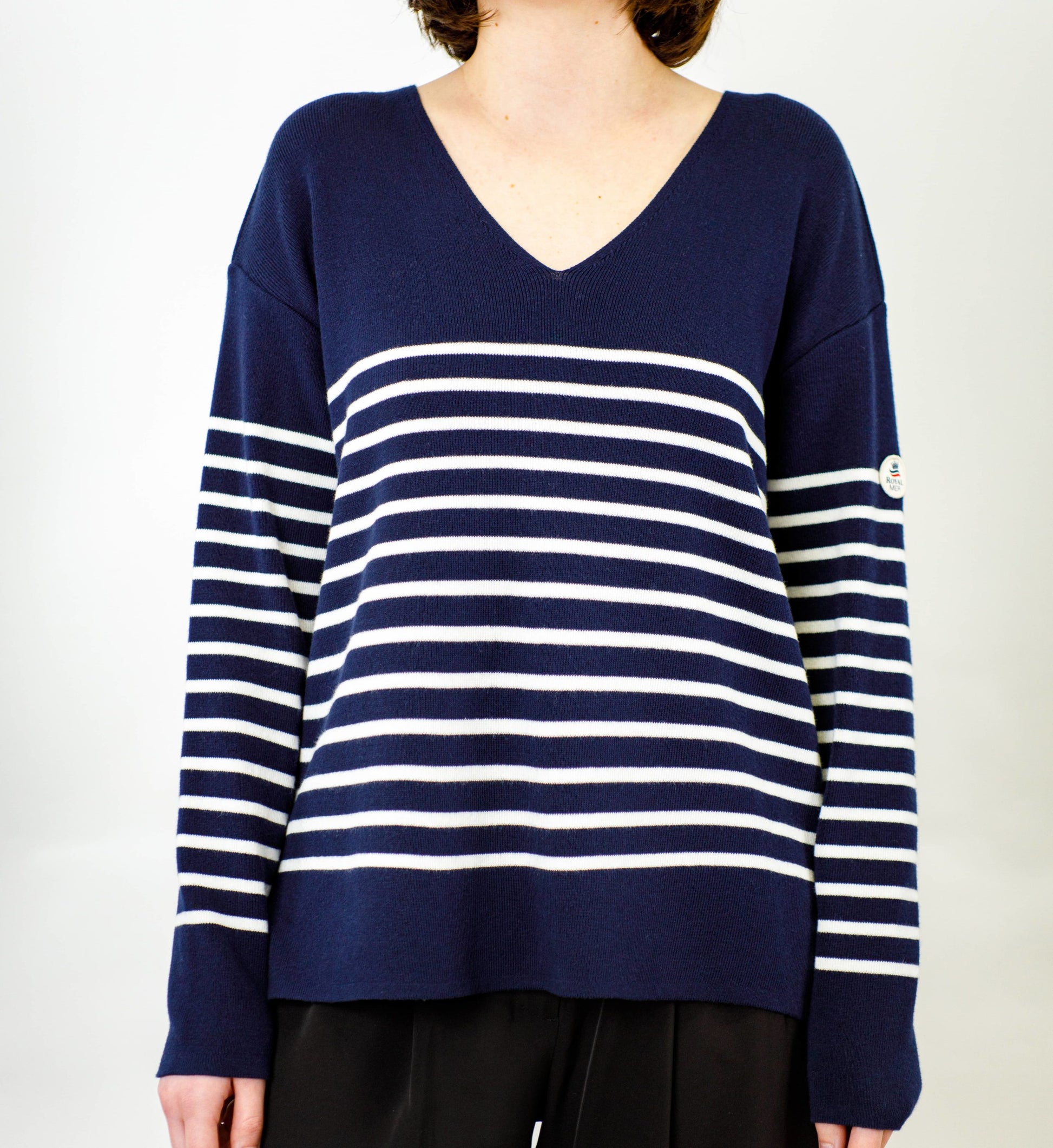 Two-tone striped v-neck sweater