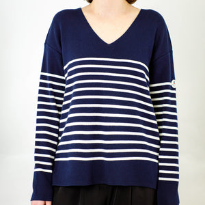 Two-tone striped v-neck sweater