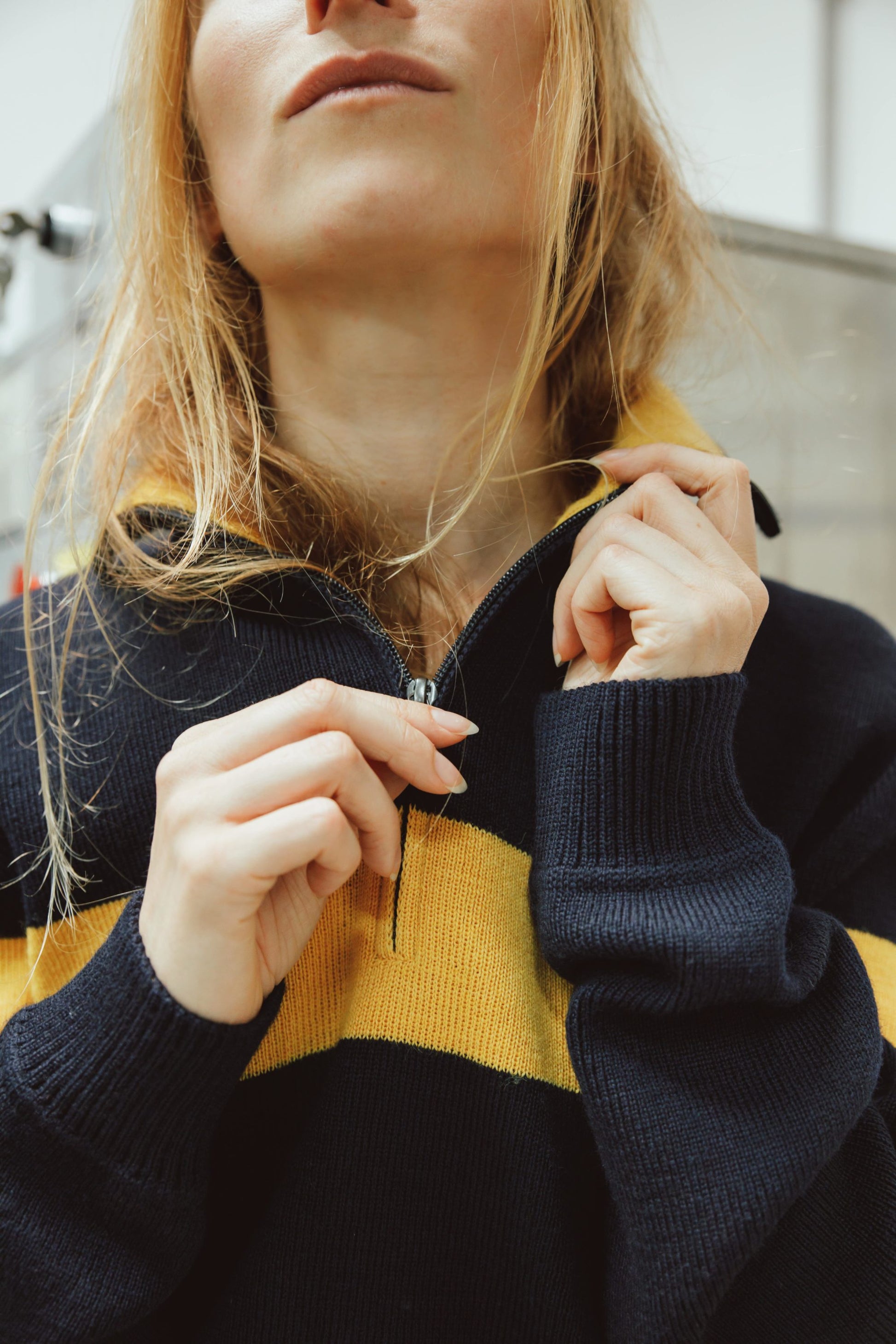 Zipped trucker sweater