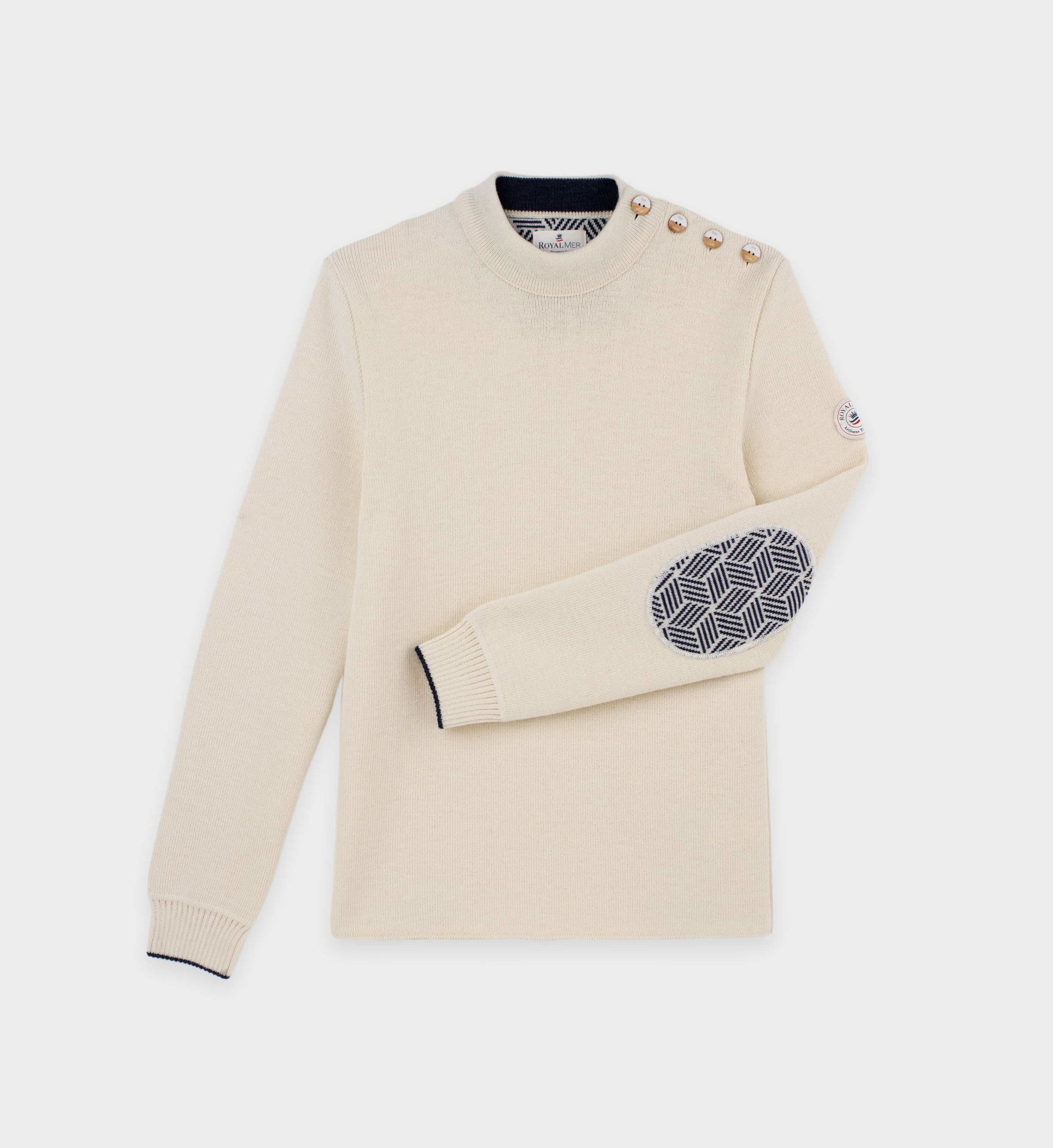 Pull marin uni coudières fantaisies
