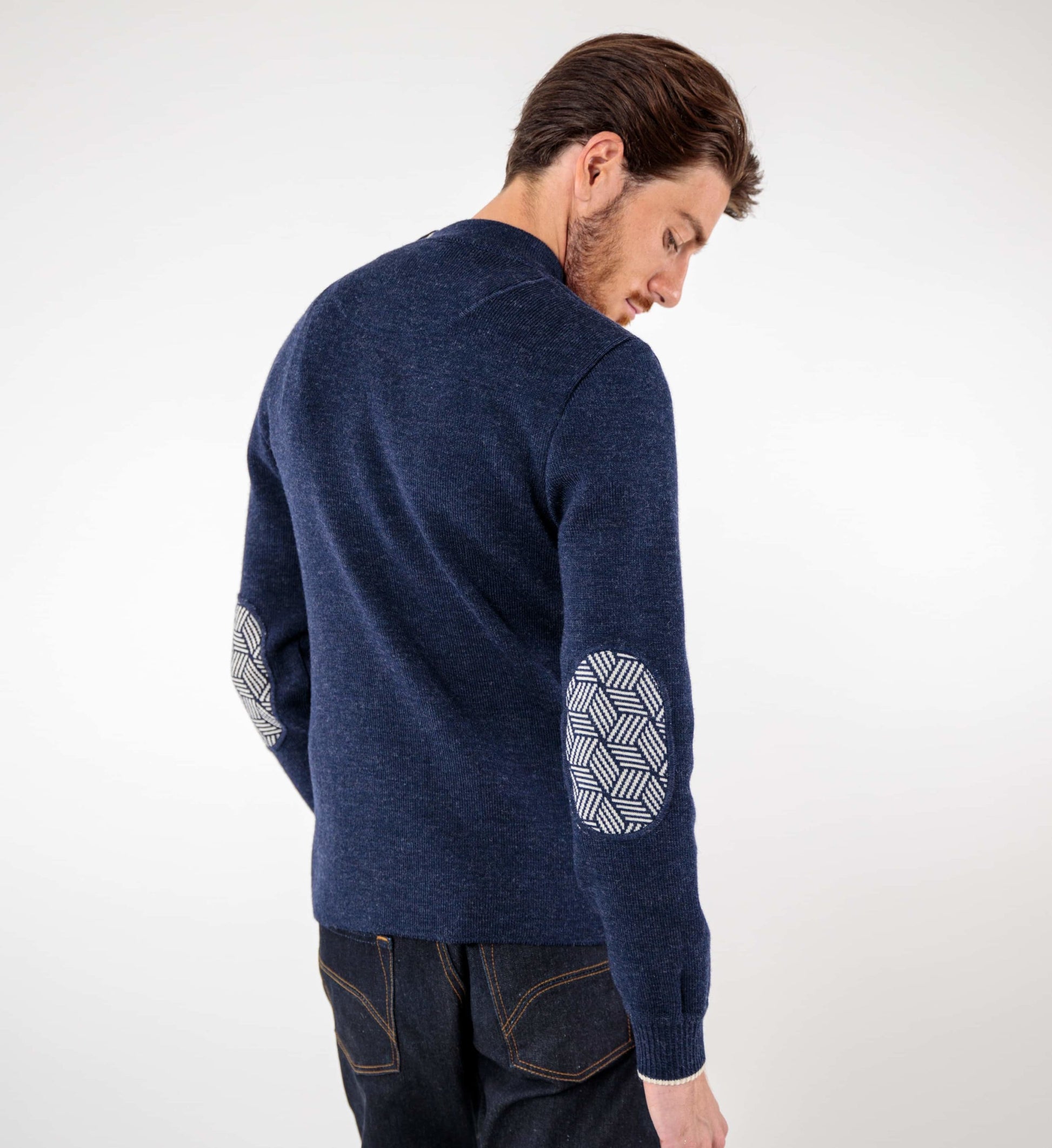 Plain sailor sweater with fancy elbow patches