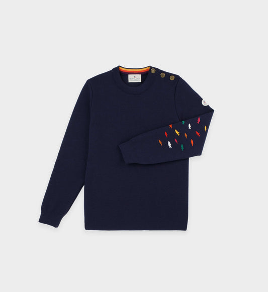 Plain sailor sweater with fish elbow patches